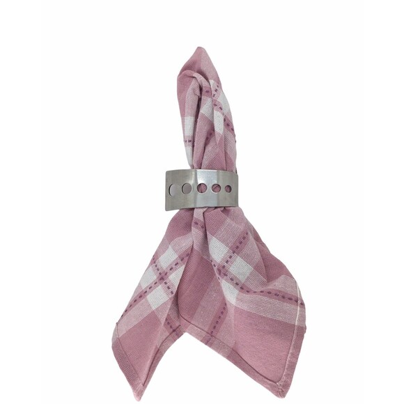 Silver Tone Set of 8 Napkin Rings Holders Curled with Punch Holes Modern Style - Picture 4 of 8